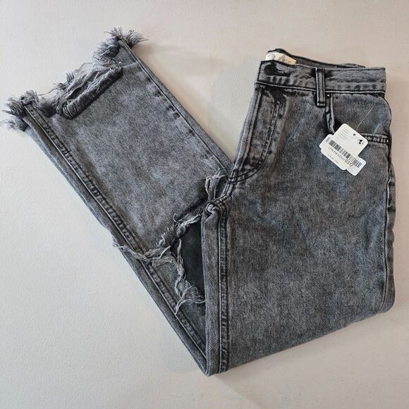 Free People Jeans Women's 24 Maggie Mid-Rise Straight Charcoal Distress NWT - Picture 11 of 14